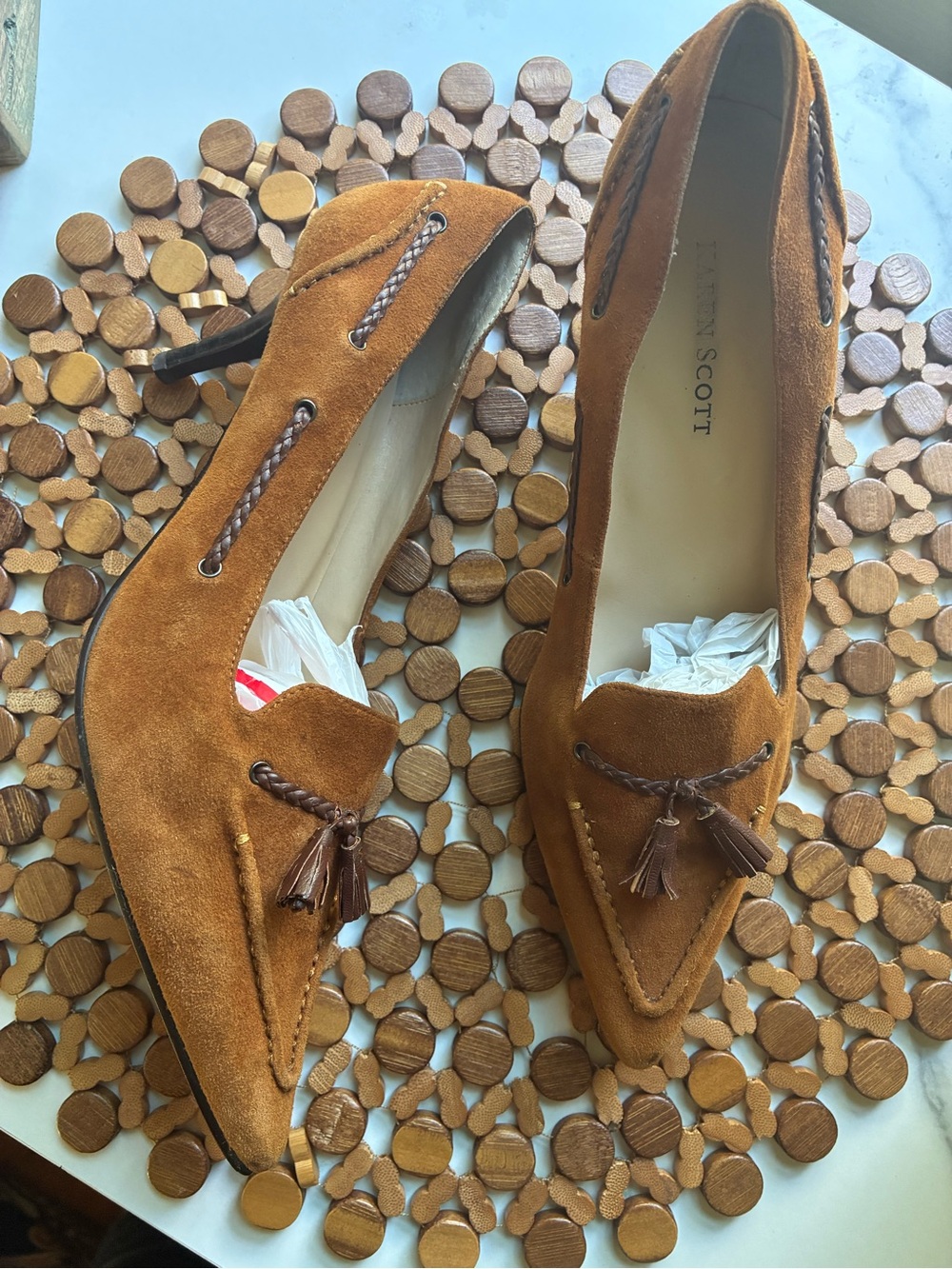 Kendra Scott Women's Suede Tassel Pumps in Cognac Brown